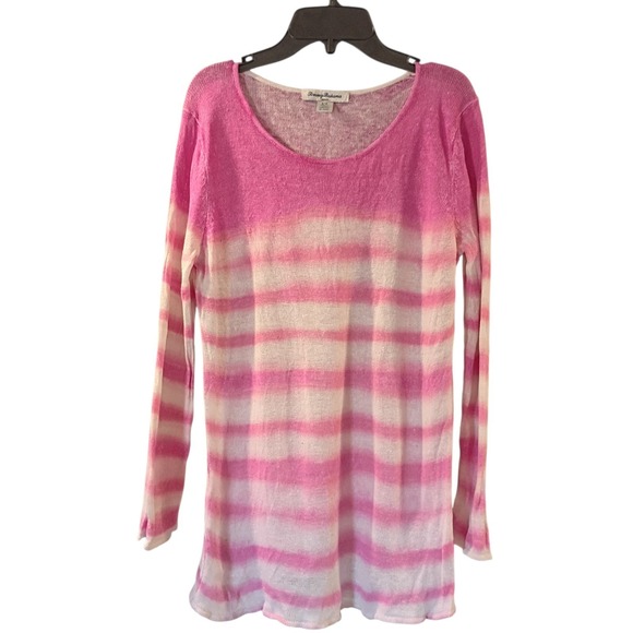 Tommy Bahama Sweaters - Tommy Bahama Womens Small Petite Pink Stripe Linen Boho Beach Cover Up EUC